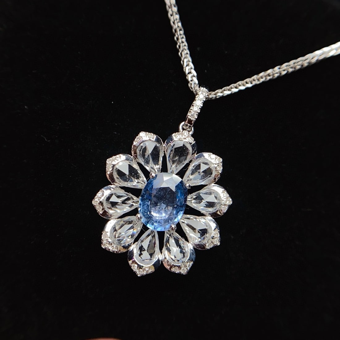 14k Gold 1.35 Ct Natural Sapphire & Diamond & Sapphire Pendant( Without Chain ) - 5