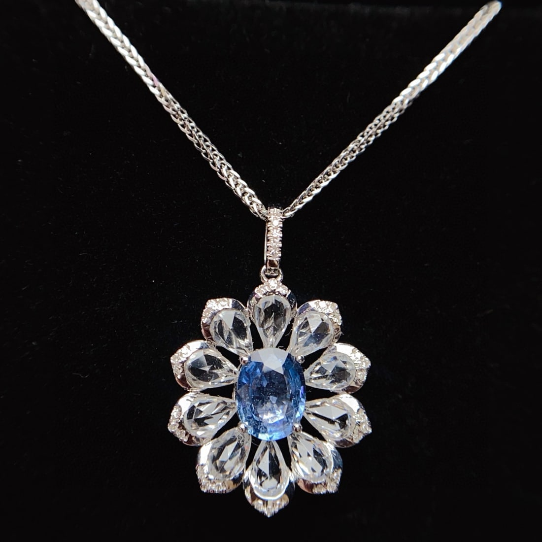 14k Gold 1.35 Ct Natural Sapphire & Diamond & Sapphire Pendant( Without Chain ) - 6