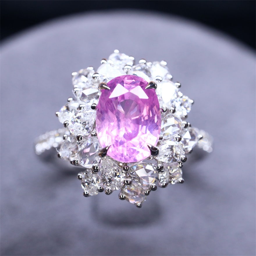 14k Gold 2.39 Ctw Natural Padparadscha Sapphire & Diamond Ring (1 of 8)