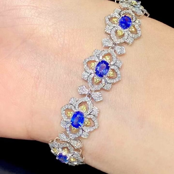 14k Gold 5.6 Ct Natural Sapphire & Diamond Bracelet - 5