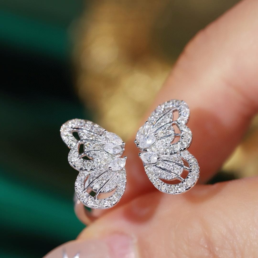 14k Gold 0.90 Ct Natural H Diamond & Butterfly Ring - 3