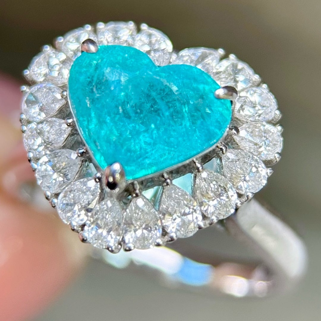 14k Gold 3.05 Ctw Natural Paraiba Tourmaline & Diamond Ring/pendant( Without Chain ) - 2