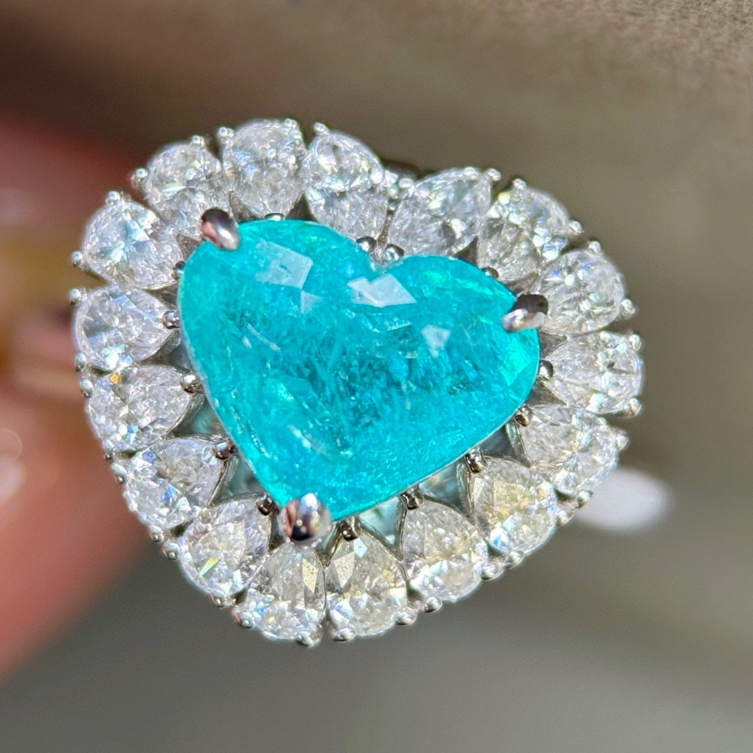 14k Gold 3.05 Ctw Natural Paraiba Tourmaline & Diamond Ring/pendant( Without Chain ) - 3