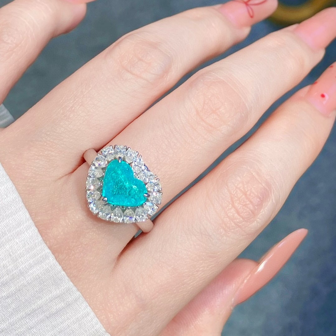 14k Gold 3.05 Ctw Natural Paraiba Tourmaline & Diamond Ring/pendant( Without Chain ) - 7