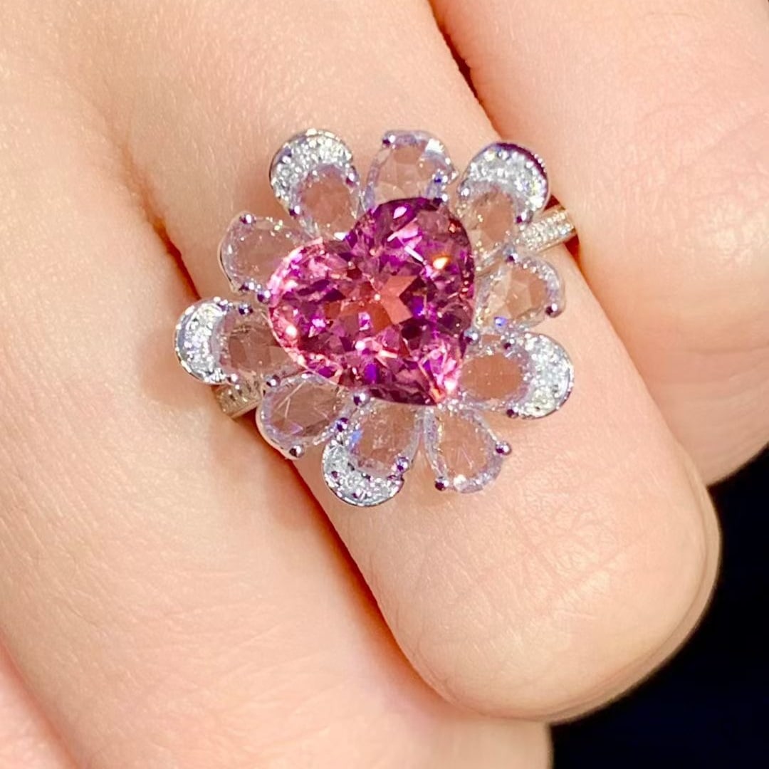 14k Gold 2.5 Ct Natural Tourmaline & Diamond Ring - 5