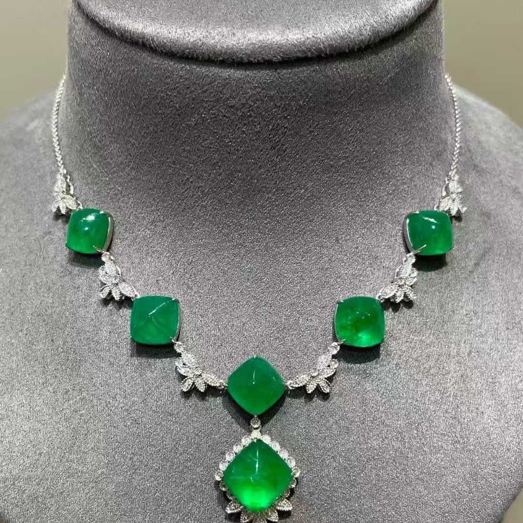 14k Gold 18.2 Ct Natural Emerald & Diamond Necklace - 2