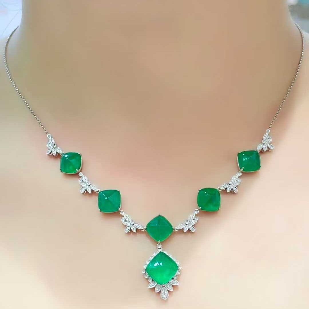 14k Gold 18.2 Ct Natural Emerald & Diamond Necklace - 5