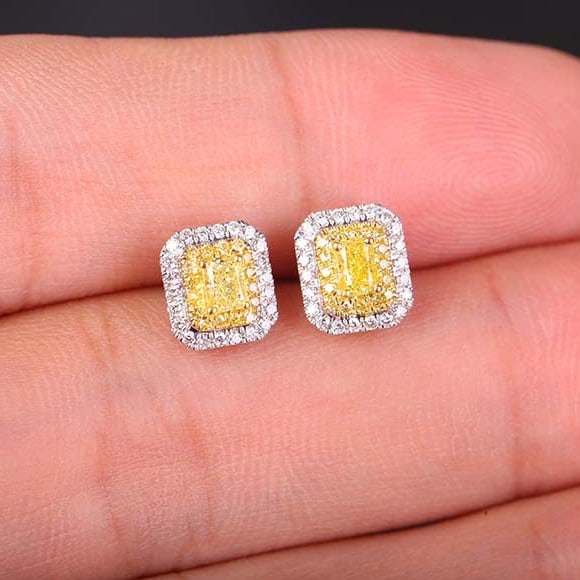 14k Gold 0.66 Ctw Natural Yellow Diamond & Color Diamond Earrings - 5