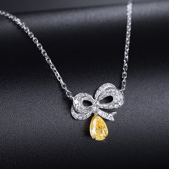 14k Gold 0.21 Ctw Natural Yellow Diamond & Diamond Necklace - 2