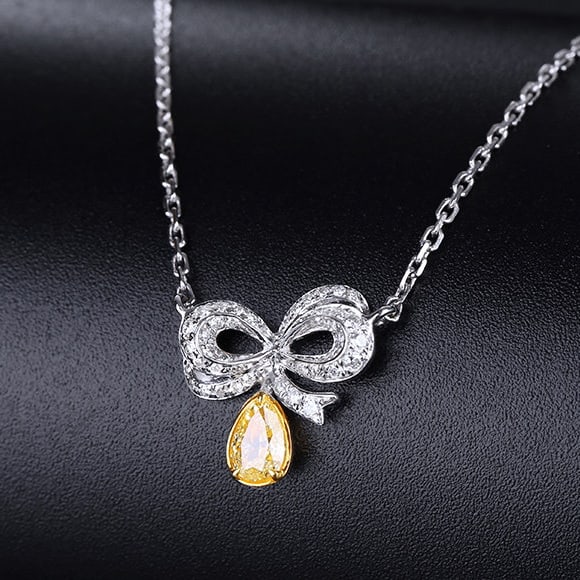 14k Gold 0.21 Ctw Natural Yellow Diamond & Diamond Necklace - 3