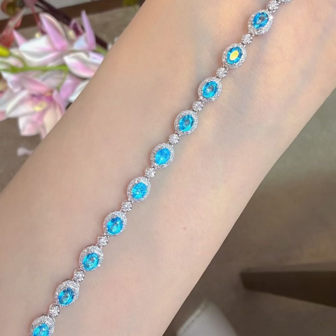 14k Gold 3.1 Ct Natural Paraiba Tourmaline & Diamond Bracelet - 2