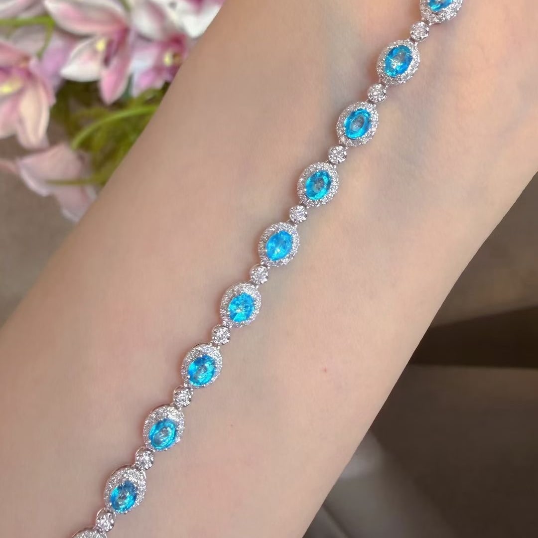 14k Gold 3.1 Ct Natural Paraiba Tourmaline & Diamond Bracelet - 3