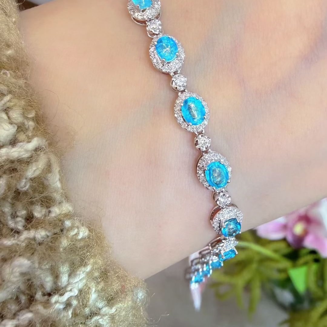 14k Gold 3.1 Ct Natural Paraiba Tourmaline & Diamond Bracelet - 5