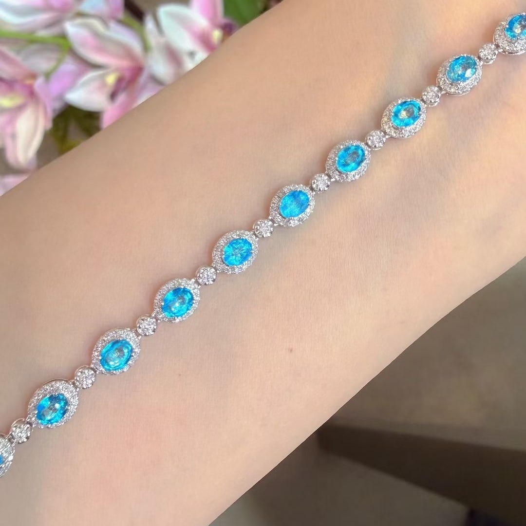 14k Gold 3.1 Ct Natural Paraiba Tourmaline & Diamond Bracelet - 8