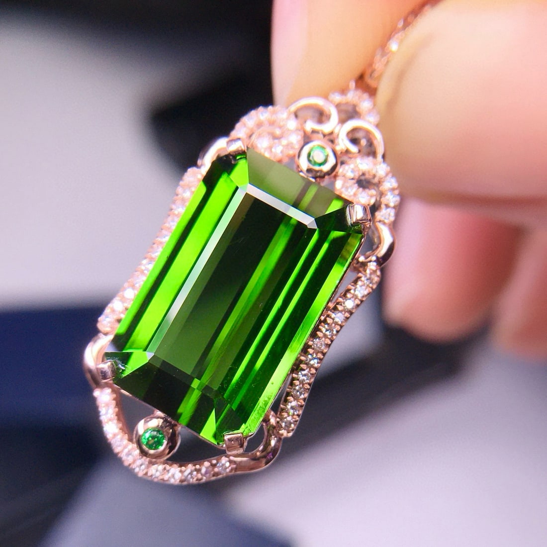 14k Gold 7.05 Ct Natural Tourmaline & Diamond Pendant( Without Chain ) - 2