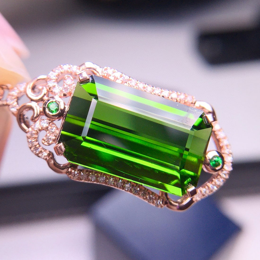 14k Gold 7.05 Ct Natural Tourmaline & Diamond Pendant( Without Chain ) - 5