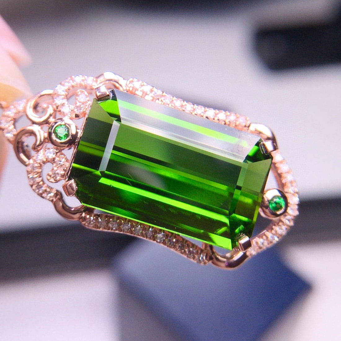 14k Gold 7.05 Ct Natural Tourmaline & Diamond Pendant( Without Chain ) - 6