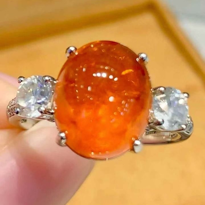 14k Gold 8.2 Ctw Natural Spessartine & Diamond Ring - 2