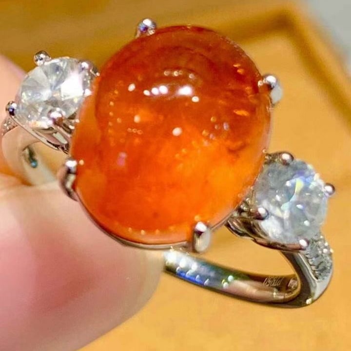 14k Gold 8.2 Ctw Natural Spessartine & Diamond Ring - 3