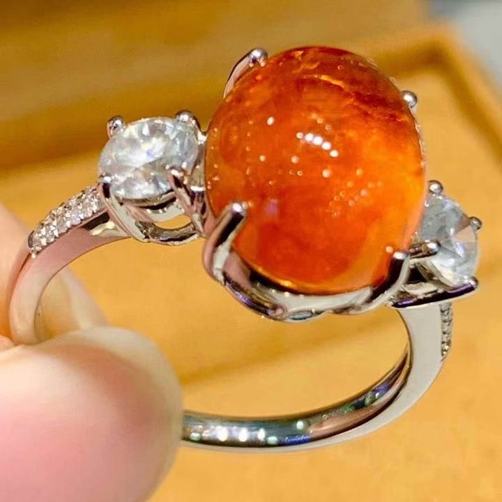 14k Gold 8.2 Ctw Natural Spessartine & Diamond Ring - 4