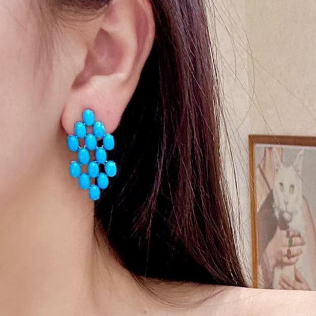 14k Gold 12.52 Ct Natural Blue Turquoise Earrings - 2