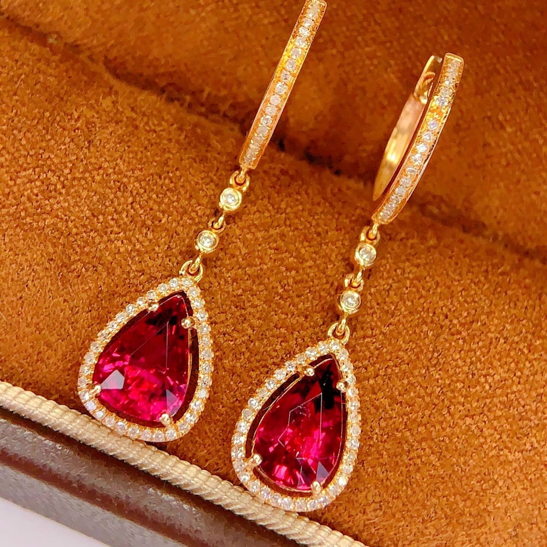 14k Gold 4.5 Ct Natural Tourmaline & Diamond Earrings - 3