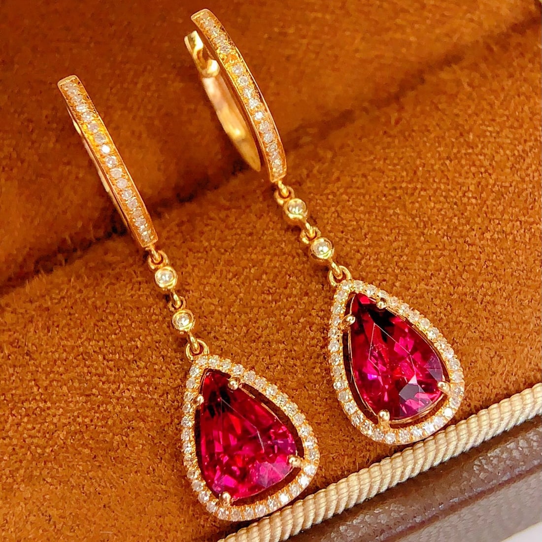 14k Gold 4.5 Ct Natural Tourmaline & Diamond Earrings - 4