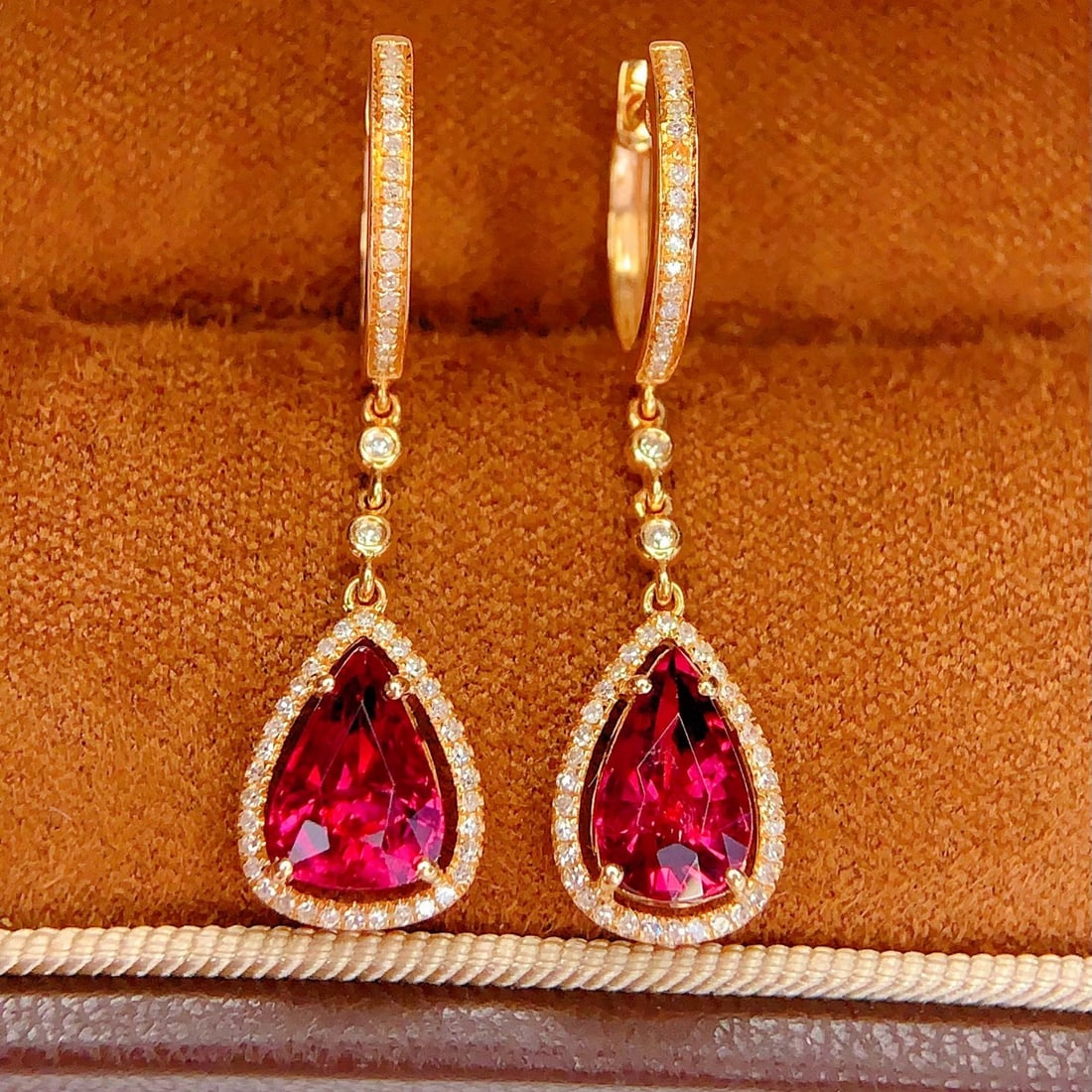 14k Gold 4.5 Ct Natural Tourmaline & Diamond Earrings - 5