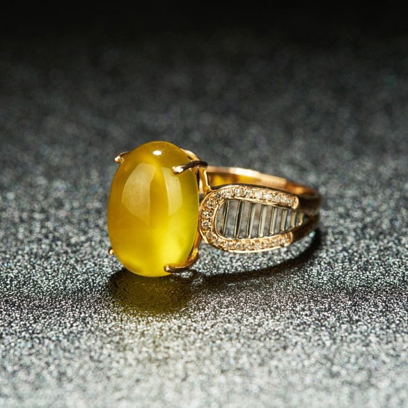 14k Gold 6.1 Ct Natural Prehnite & Diamond Ring - 2