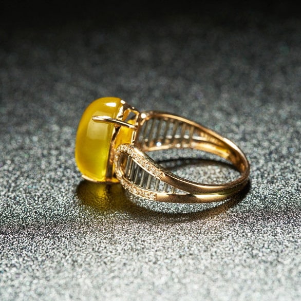 14k Gold 6.1 Ct Natural Prehnite & Diamond Ring - 3