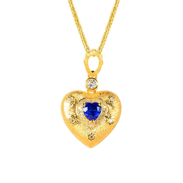 14k Gold 0.39 Ctw Natural Sapphire & Diamond Pendant( Without Chain ) - 5