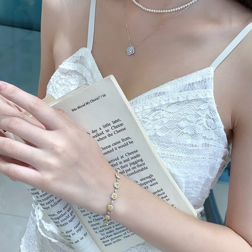 14k Gold 2.75 Ctw Natural Yellow Diamond & Diamond Bracelet - 5