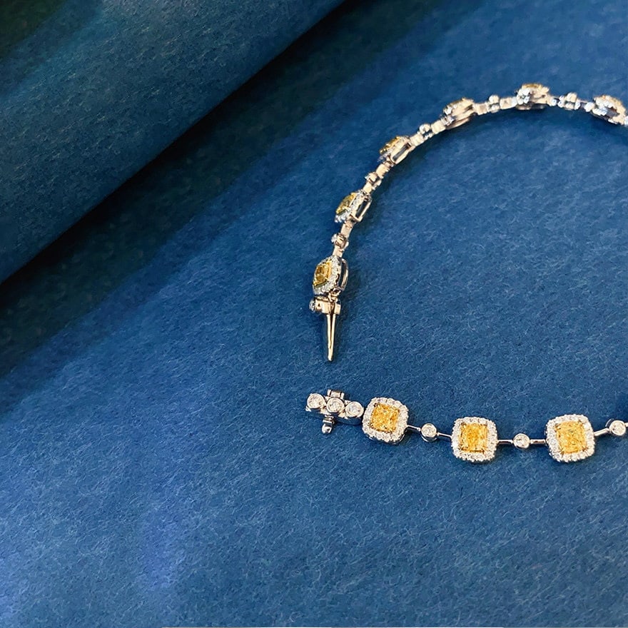 14k Gold 2.75 Ctw Natural Yellow Diamond & Diamond Bracelet - 7