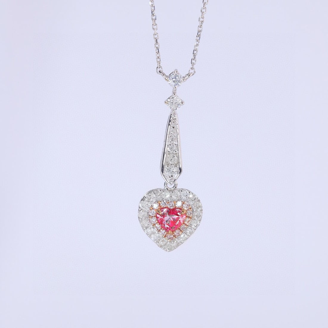 14k Gold 0.40 Ctw Natural Pink Diamond & Diamond Necklace - 2