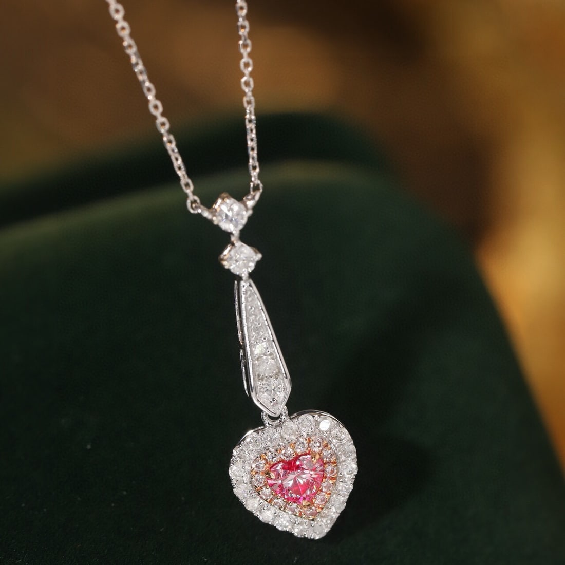 14k Gold 0.40 Ctw Natural Pink Diamond & Diamond Necklace - 8