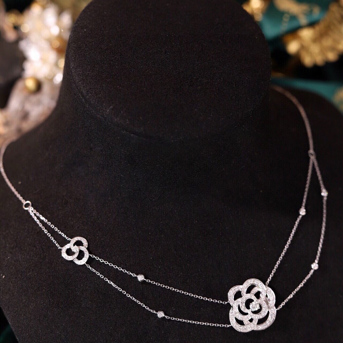 14k Gold 0.8 Ct Natural H Diamond & Flowers Necklace - 3