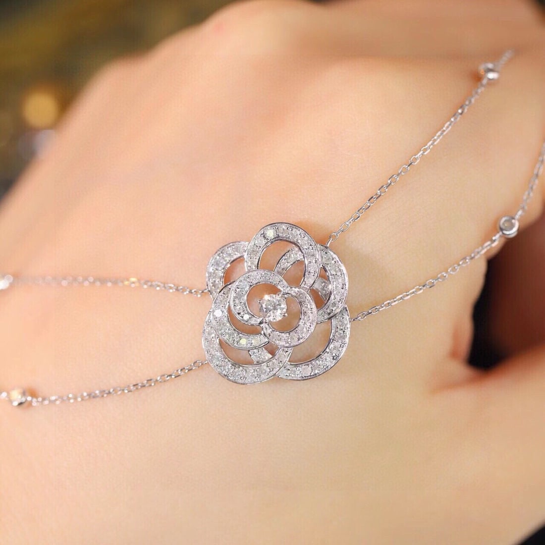 14k Gold 0.8 Ct Natural H Diamond & Flowers Necklace - 6