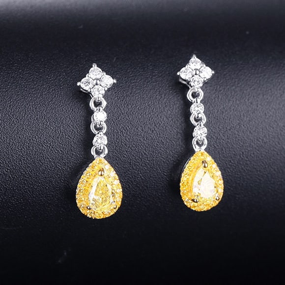 14k Gold 0.72 Ctw Natural Yellow Diamond & Color Diamond Earrings - 2