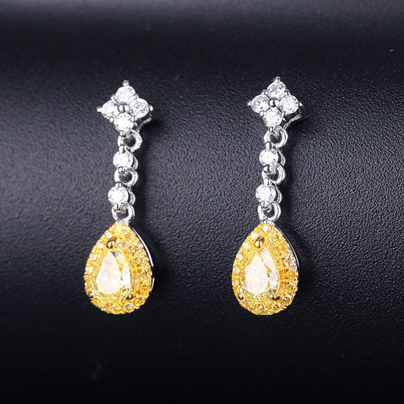 14k Gold 0.72 Ctw Natural Yellow Diamond & Color Diamond Earrings - 3
