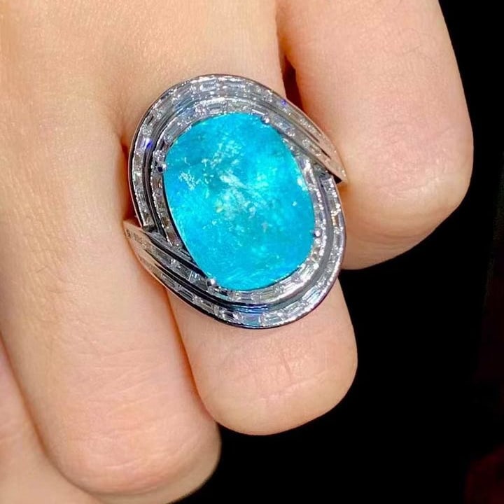 14k Gold 10.73 Ct Natural Paraiba Tourmaline & Diamond Ring - 6