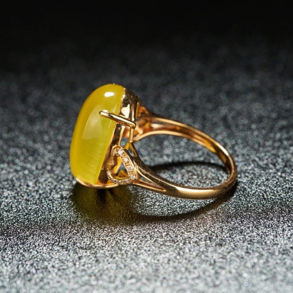 14k Gold 11.8 Ct Natural Prehnite & Diamond Ring - 2