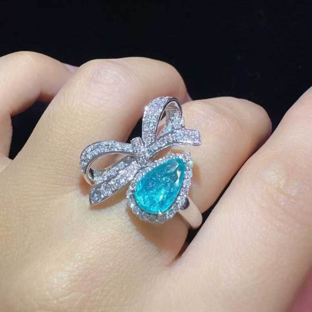 14k Gold 1.61 Ctw Natural Paraiba Tourmaline & Diamond Ring - 4