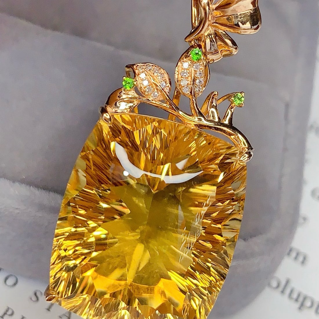 14k Gold 39.10 Ct Natural Citrine & Diamond Pendant( Without Chain ) - 2
