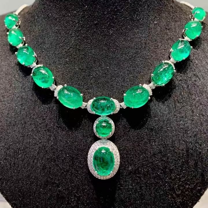 14k Gold 22 Ct Natural Emerald & Diamond Necklace - 3