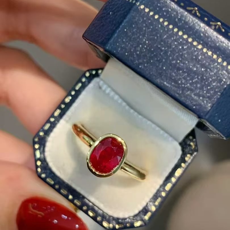 14k Gold 1.2 Ct Natural Ruby & Solitaire Ring - 2