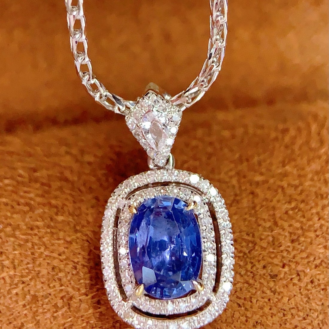 14k Gold 1.2 Ct Natural Sapphire & Diamond Pendant( Without Chain ) - 3