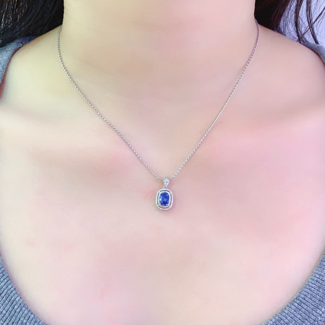 14k Gold 1.2 Ct Natural Sapphire & Diamond Pendant( Without Chain ) - 4