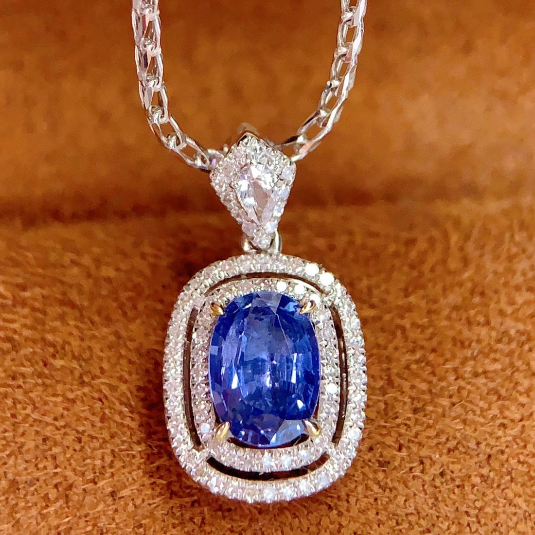 14k Gold 1.2 Ct Natural Sapphire & Diamond Pendant( Without Chain ) - 5