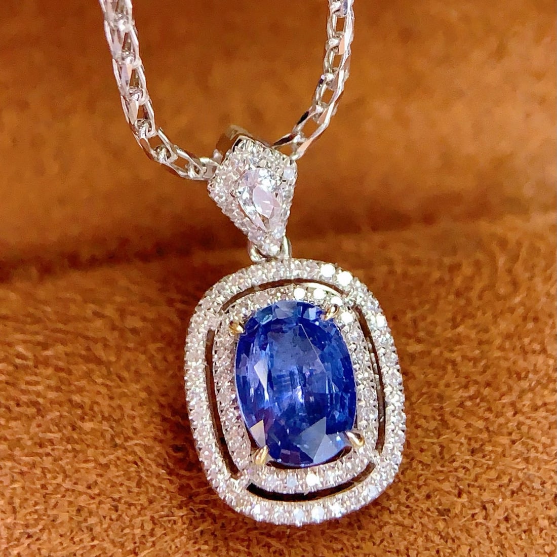 14k Gold 1.2 Ct Natural Sapphire & Diamond Pendant( Without Chain ) - 6