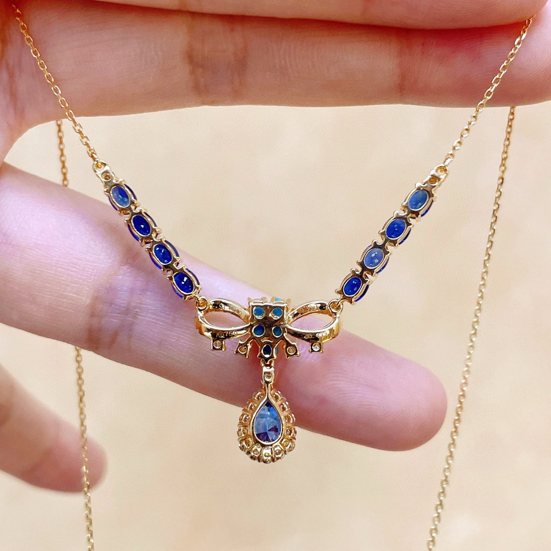 14k Gold 3.35 Ctw Natural Sapphire & Sapphire Necklace - 2